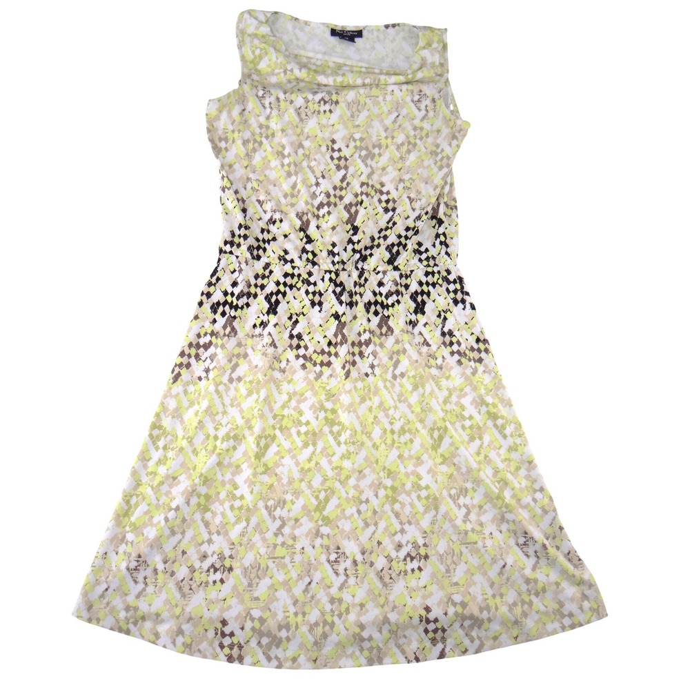Nue‎ Options Petite Cowl Neck Dress Sleeveless Lime Green Geometric Abstract PS